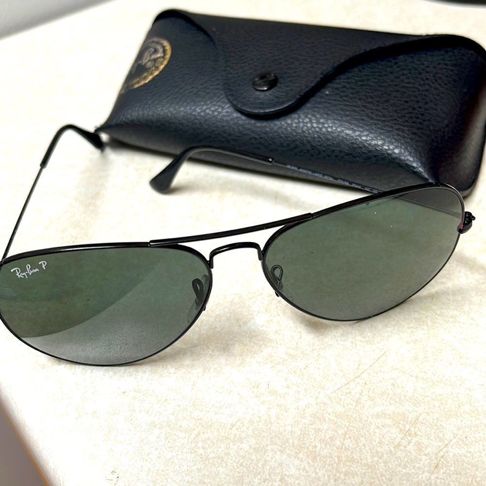 Ray-Ban black Aviator polarized sunglasses. Original price $163 selling for $35